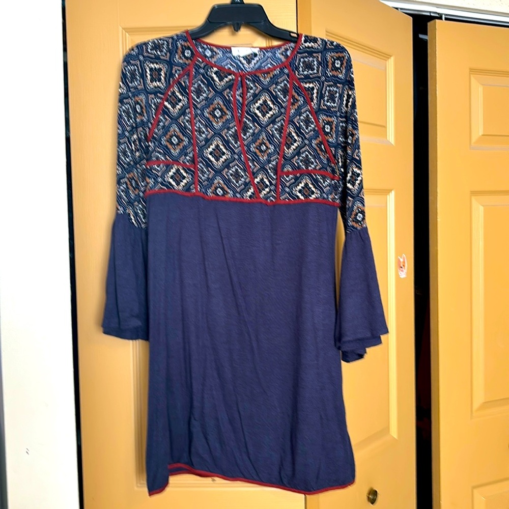 THML | Anthropologie Bell Sleeve Boho Cross Knit Shift Dress